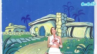 Cuki fiatal wilma flintstone cosplayben masturbál és orálozza a méretes fazsat